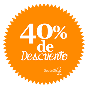 Cuarenta por ciento de texto en la etiqueta circular de color naranja puntas.