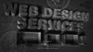 Black and white film noir web design services 3d text with 3d screen shapes.